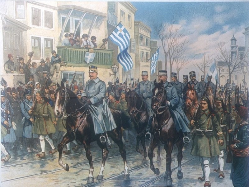 Crown Prince Constantine entering Salonika